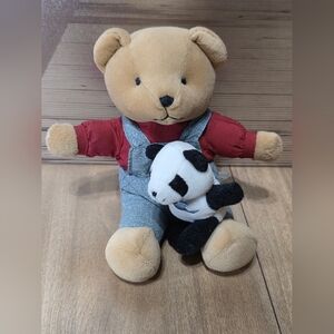 Adorable Tan Teddy Bear with Panda Companion Vintage Springmaid